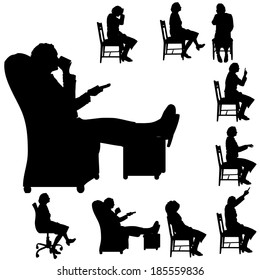 Vector silhouette of a woman who is watching TV.