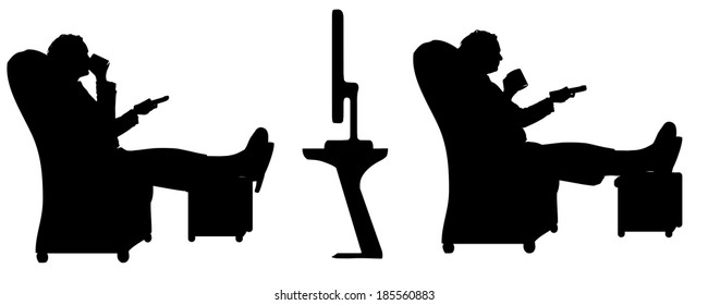 Vector silhouette of a woman who is watching TV.