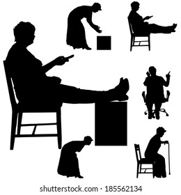 Vector silhouette of a woman who is watching TV.