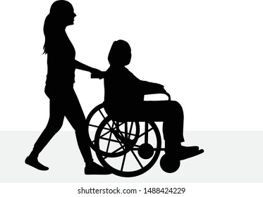 Vector silhouette of a woman who is in a wheelchair.