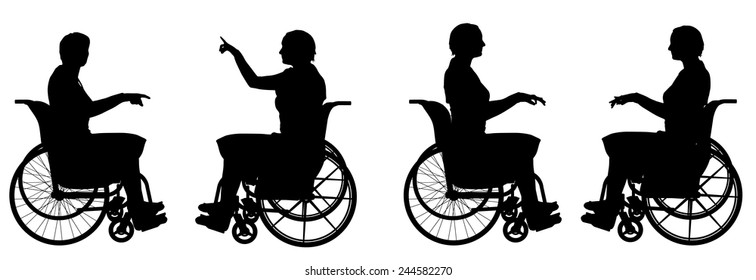 Vector silhouette of a woman who is in a wheelchair.