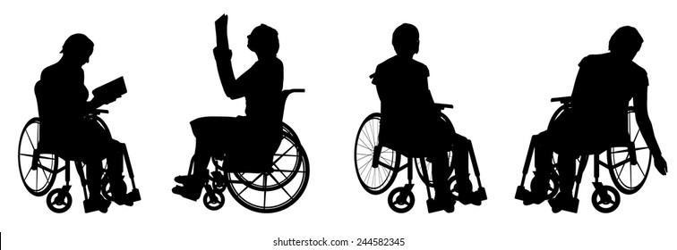Vector silhouette of a woman who is in a wheelchair.