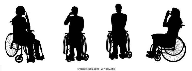 Vector silhouette of a woman who is in a wheelchair.