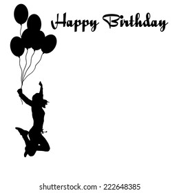 Vector silhouette of the woman with the words happy birthday.