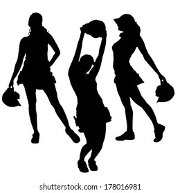 Vector silhouette of a woman working with tools on a white background.