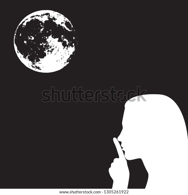 Vector Silhouette of a\
woman\'s head in a profile showing the gesture \