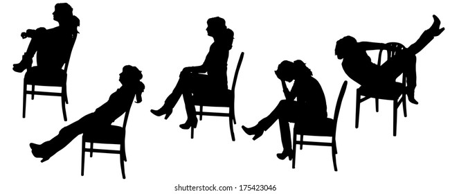 Vector Silhouette Women Sitting On Chairs Stock Vector (Royalty Free ...