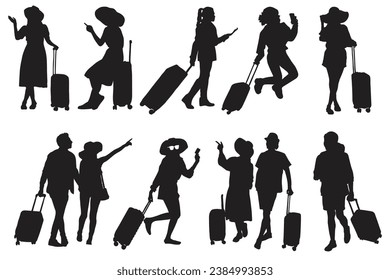 vector silhouette women traveler flat design