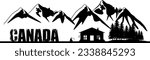 Vector silhouette - wooden cabin in the mountains in Canada