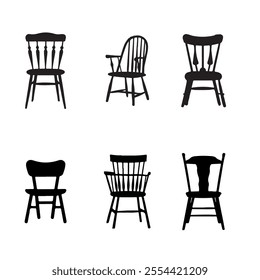 Vector Silhouette Of Wooden Chair Sets