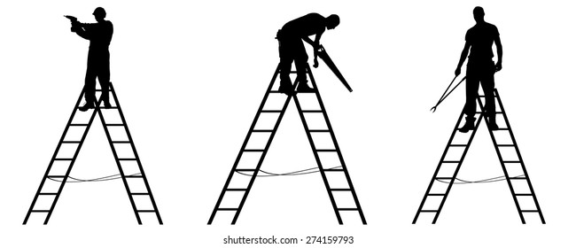 Vector silhouette of a worker on white background.