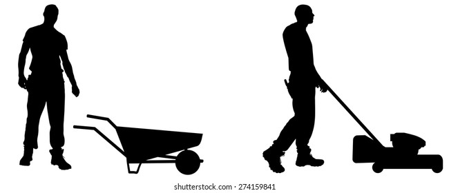 Vector silhouette of a worker on white background.