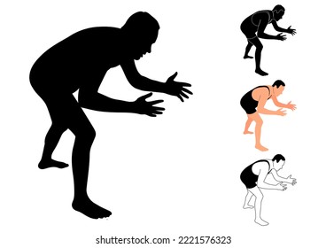 Vector silhouette of a wrestler, figure of a male athlete