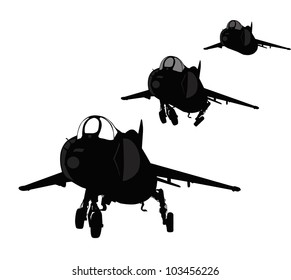  Vector silhouette of Yak-38 Forger Soviet VTOL naval fighter. Separate layers