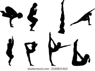 vector silhouette yoga exercise white background
