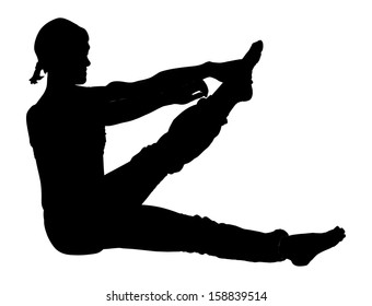 Vector silhouette of yoga position isolated on white background. Young woman black silhouette illustration. 