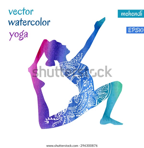 Vector Silhouette Yoga Woman Bright Watercolor Stock Vector Royalty Free 296300876 Shutterstock 5443