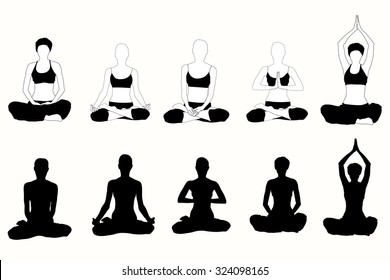 Vector silhouette of yoga woman in  lotus pose.