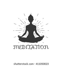 Vector silhouette of yoga woman. Lotus  yoga pose - Padmasana. Vector Yoga Pose .  Women meditation. Fitness and gym. Sport.