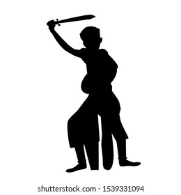 Vector Silhouette of Young Boy Traditional Indonesia as a soldier