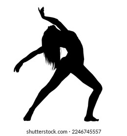 Vector silhouette of a young dancing girl black color isolated on white background