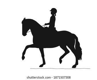 Vector silhouette of a young girl trots beautifully on a horse