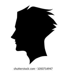 Vector silhouette of young man profile isolated on white