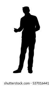 Vector silhouette of a young man in a suit during presentation