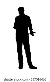 Vector silhouette of a young man in a suit during presentation