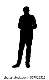 Vector silhouette of a young man in a suit during presentation