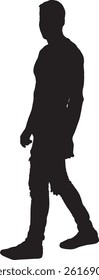 vector; silhouette of a young man walking and looking at camera