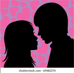 vector silhouette of young man and woman