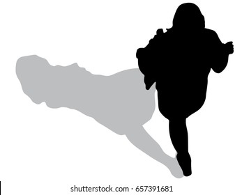 Vector silhouette of young woman alone walking on top view