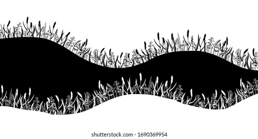 
Campos de silueta vectorial con plantas, hierbas, se pueden utilizar para su diseño, su ilustración, decoración de banners, tarjetas, postales, vitrina, 
diseño de ropa, pegatinas de pared y más.