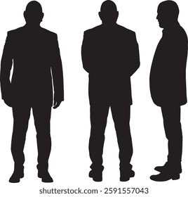 vector; silhouette;front, back and side view of same man standing