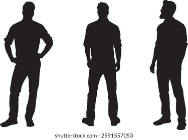 vector; silhouette;front, back and side view of same man standing