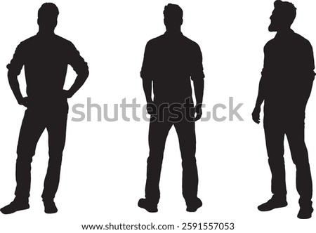vector; silhouette;front, back and side view of same man standing