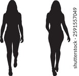 vector; silhouette;front and back view of same girl walking