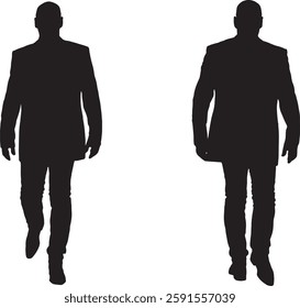vector; silhouette;front and back view of same man walking
