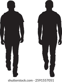 vector; silhouette;front and back view of same man walking