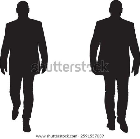 vector; silhouette;front and back view of same man walking