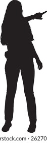  vector silhouette,front view of teen girl point your finger to the side