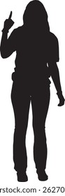  vector silhouette,front view of young girl showing one finger or pointing up