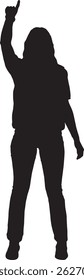  vector silhouette,front view of young girl pointing up