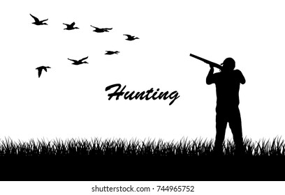 Vector Silhouette.Hunting For Ducks