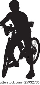 vector; silhouette;man posing with his mountain bike