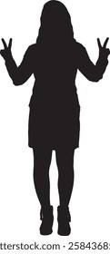 vector; silhouette;of woman standing showing sign v