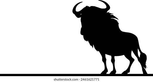 Vector Silhouettes of African Safari Wildlife: Wildebeest and Gnu Antelope