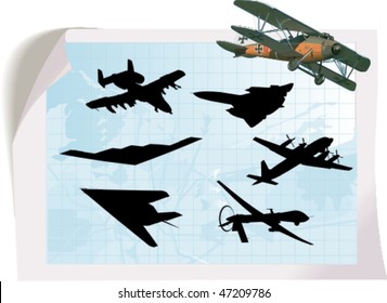 Vector silhouettes, aircraft 1, vector illustration