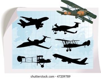 Vector silhouettes, aircraft 2, vector illustration